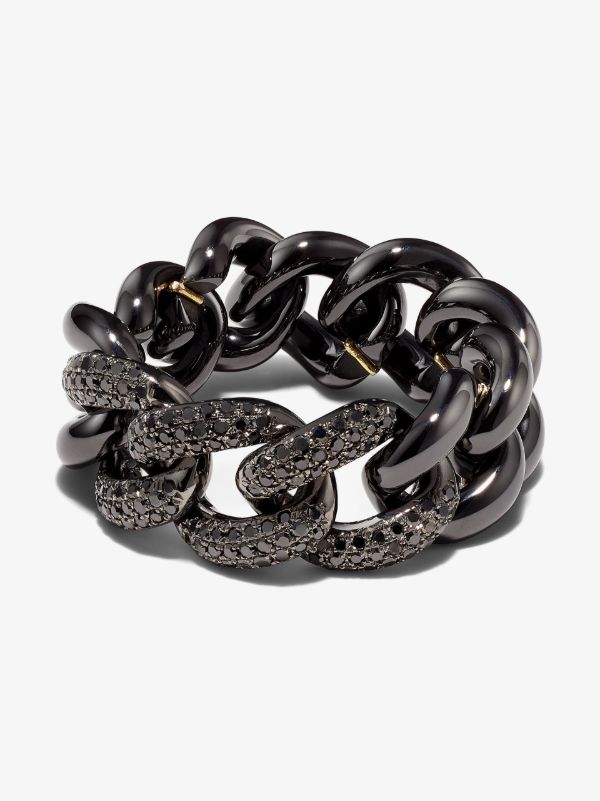 browns SHAY 18K black gold mini link diamond ring | Browns Rings