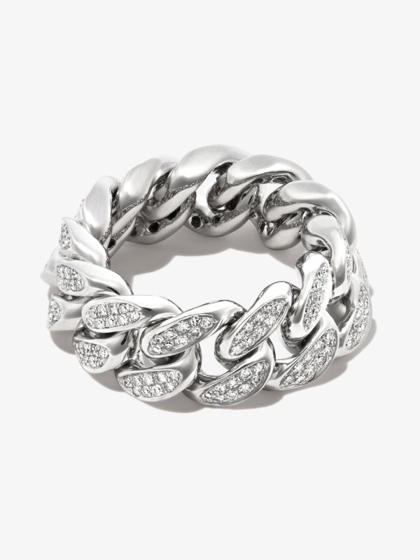 browns SHAY 18K white gold flat link diamond ring | Browns Rings