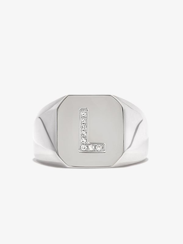 Browns SHAY 18K White Gold L Initial Diamond Signet Ring | Browns Rings