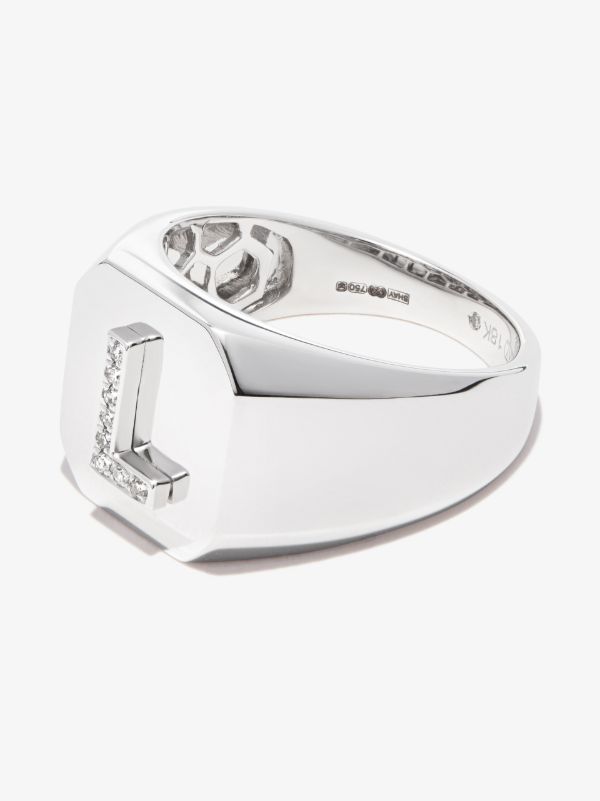 browns SHAY 18K white gold L initial diamond signet ring | Browns Rings