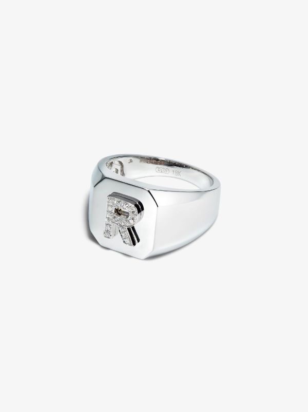 browns SHAY 18K White Gold R Initial Diamond Ring | Browns Rings