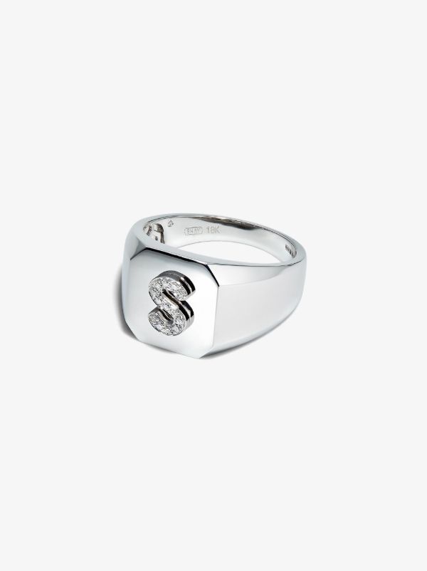 browns SHAY 18K White Gold S Initial Diamond Ring | Browns Rings
