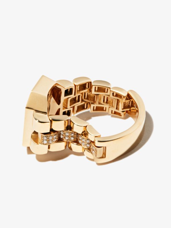 Browns SHAY 18K Yellow Gold Rail Link Diamond Signet Ring | Browns Rings