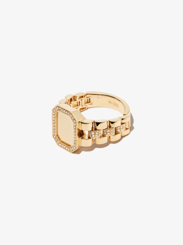 browns SHAY 18K Yellow Gold rail link diamond signet ring | Browns Rings