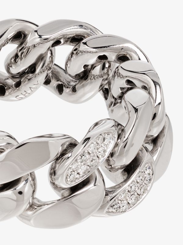 Browns Silver SHAY 18K White Gold Pavé Diamond Link Ring| Browns Rings