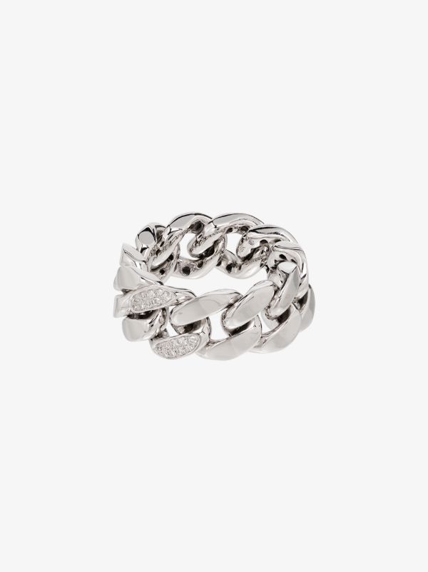 browns Silver SHAY 18K white gold pavé diamond link ring| Browns Rings