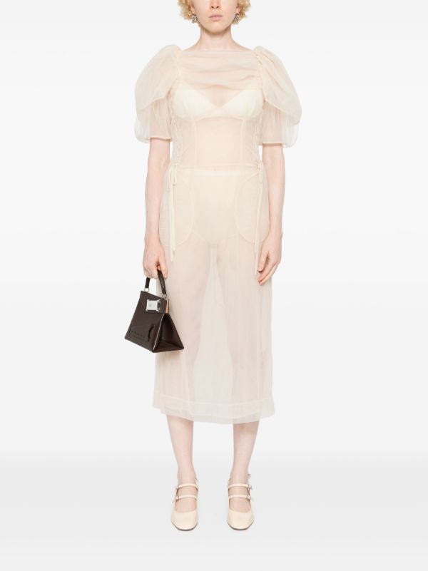 Browns Simone Rocha Neutral Short-Sleeve Sheer Dress | Browns Cocktail & Party Dresses