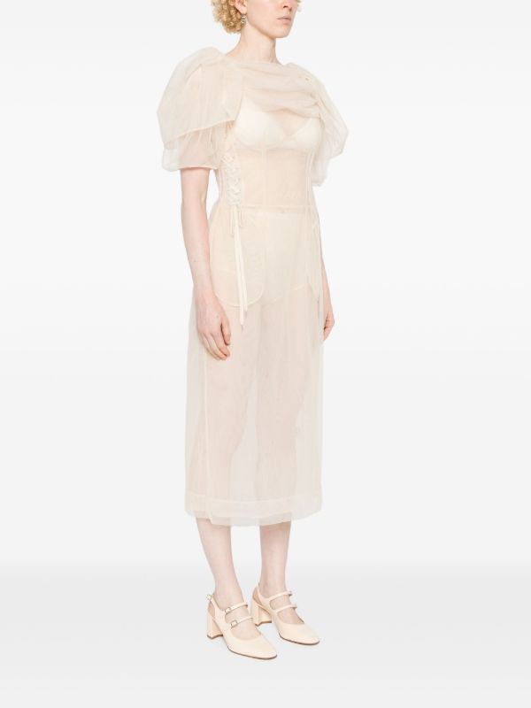 Browns Simone Rocha Neutral Short-Sleeve Sheer Dress | Browns Cocktail & Party Dresses