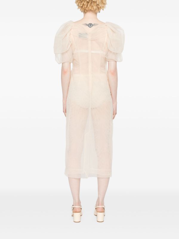 Browns Simone Rocha Neutral Short-Sleeve Sheer Dress | Browns Cocktail & Party Dresses