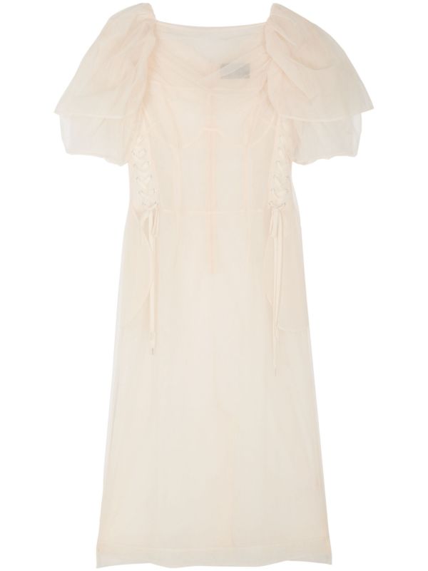 browns Simone Rocha Neutral Short-Sleeve Sheer Dress | Browns Cocktail & Party Dresses