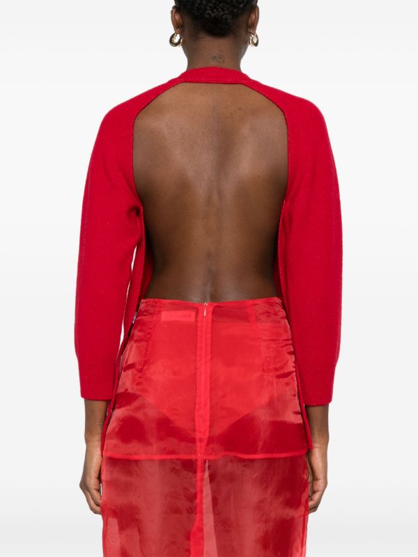 Browns Simone Rocha Red Open Back Cardigan | Browns Cardigans