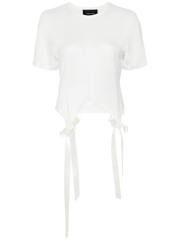 browns Simone Rocha White Bow-Embellished Cotton T-shirt | Browns T-Shirts & Jersey Shirts