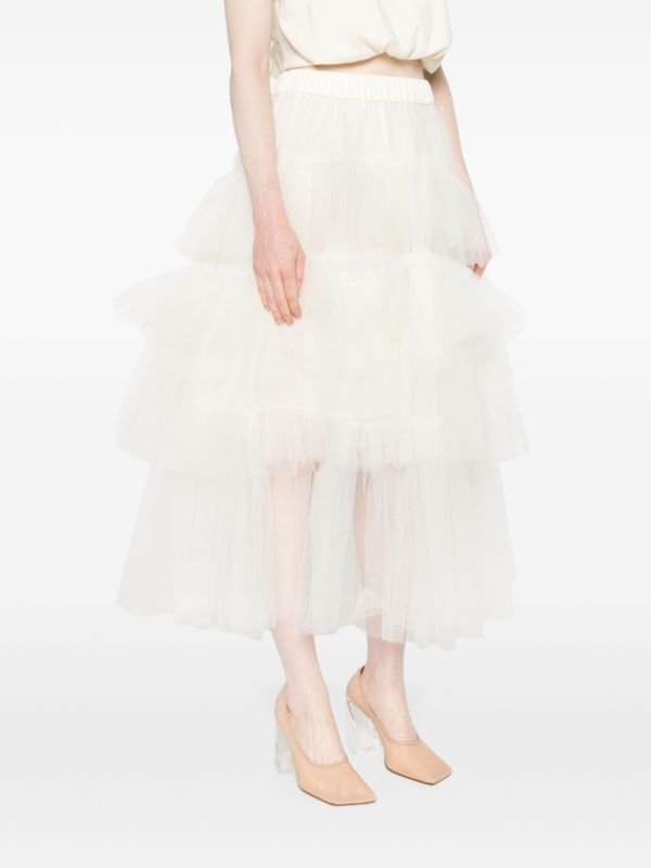 Browns Simone Rocha White Ruffled Tiered Tulle Skirt | Browns Full Skirts
