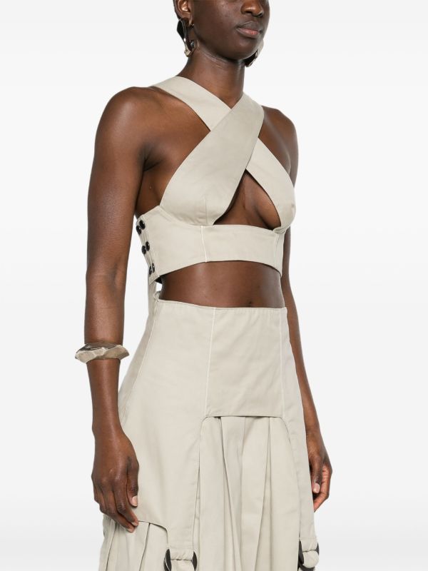 Browns Sinead O'Dwyer Neutral Criss-Cross Crop Top | Browns Vests & Tank Tops