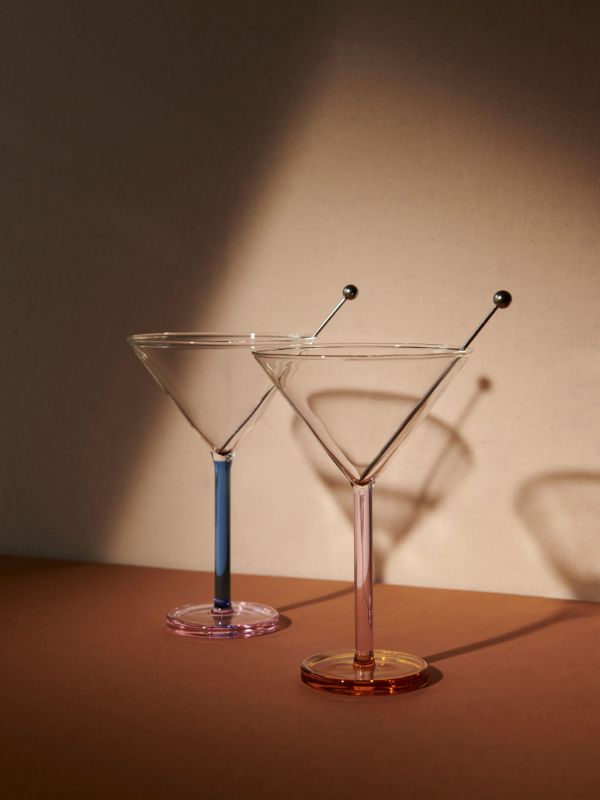 Browns Sophie Lou Jacobsen Multicolour Glass And Stainless Steel Two Martini Glasses | Browns Glassware