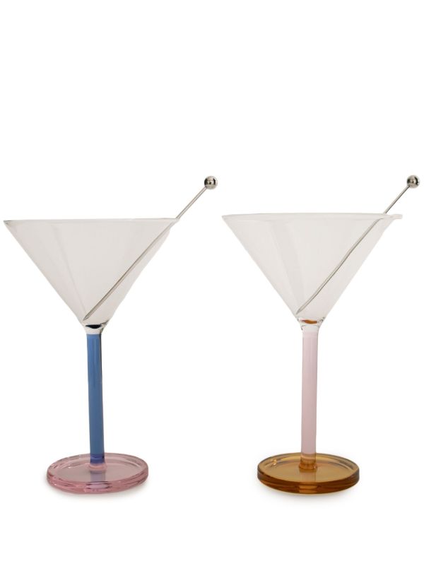 browns Sophie Lou Jacobsen Multicolour Glass And Stainless Steel Two Martini Glasses | Browns Glassware