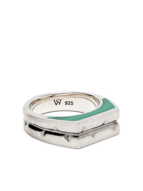 browns Stephen Webster Sterling Silver Inscription Inlay Malachite Signet Ring | Browns Rings