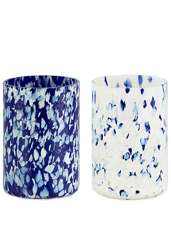 browns Stories of Italy blue and white Macchia glass tumbler set | Browns Glassware