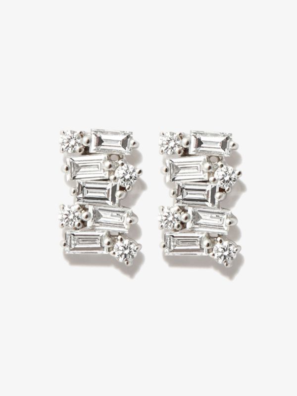 browns Suzanne Kalan 18K White Gold Classic Shimmer Diamond stud Earrings | Browns Fine Earrings