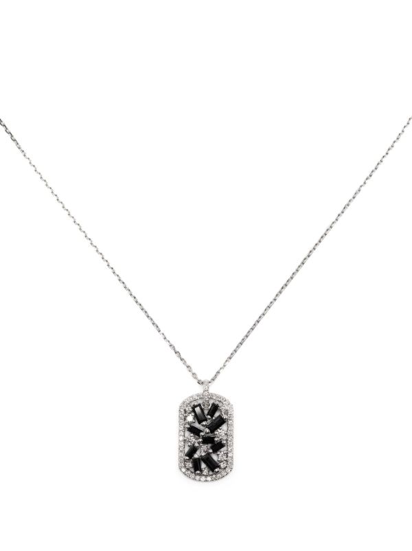 browns Suzanne Kalan 18K White Gold Mini Dogtag Diamond Necklace | Browns Necklaces