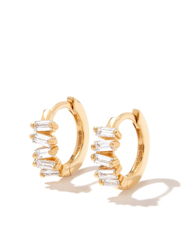 browns Suzanne Kalan 18K yellow gold Bold diamond huggie earrings | Browns Fine Earrings