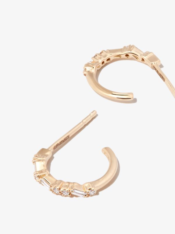 Browns Suzanne Kalan 18K Yellow Gold Classic Hoop Thin Mix Diamond Hoop Earrings | Browns Fine Earrings