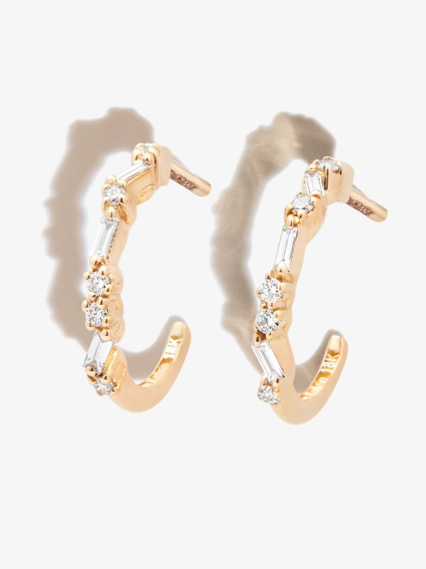 browns Suzanne Kalan 18K Yellow Gold Classic Hoop Thin Mix diamond hoop earrings | Browns Fine Earrings