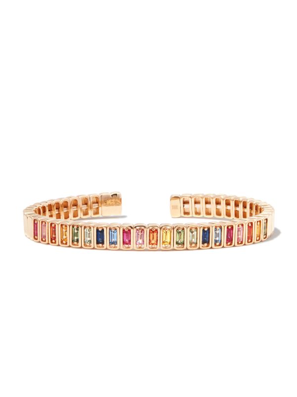 Browns Suzanne Kalan 18kt Yellow Gold Inlay Classic Rainbow Sapphire Bangle | Browns Bracelets