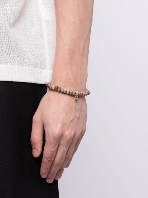 Browns Sydney Evan 14k Yellow Gold Brown Diamond Charm Snakeskin Jasper Bracelet | Browns Bracelets