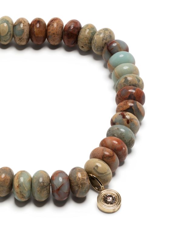 Browns Sydney Evan 14k Yellow Gold Brown Diamond Charm Snakeskin Jasper Bracelet | Browns Bracelets