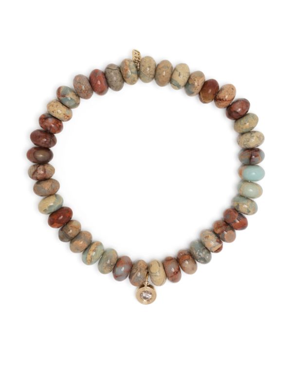 browns Sydney Evan 14k Yellow Gold Brown Diamond Charm Snakeskin Jasper Bracelet | Browns Bracelets