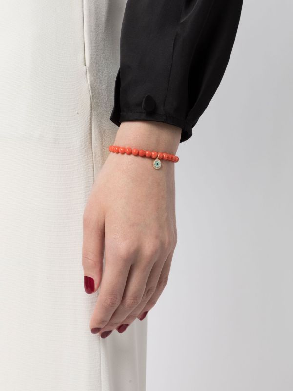 Browns Sydney Evan 14K Yellow Gold Evil Eye Coral Beaded Bracelet | Browns Fine Bracelets