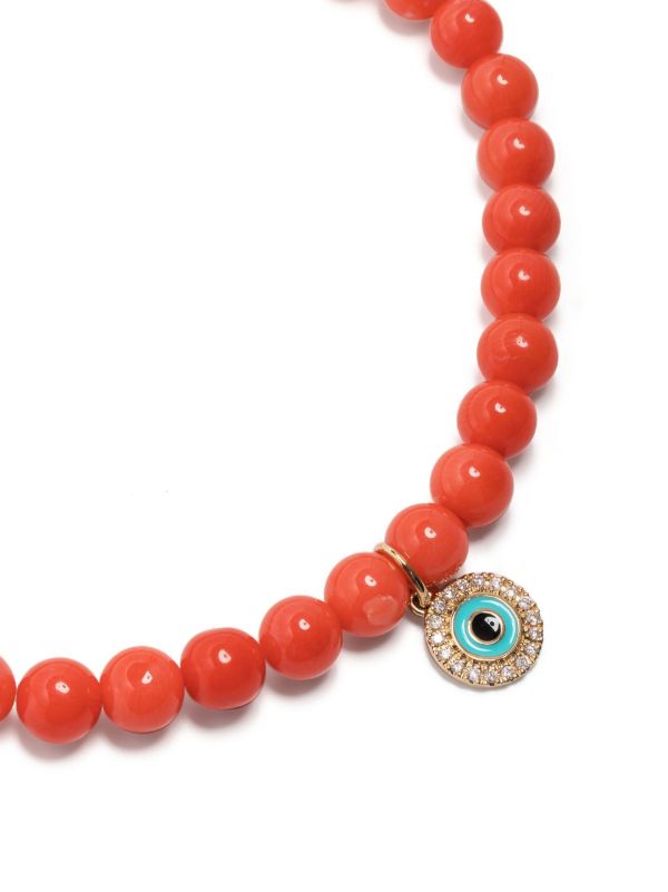 Browns Sydney Evan 14K Yellow Gold Evil Eye Coral Beaded Bracelet | Browns Fine Bracelets