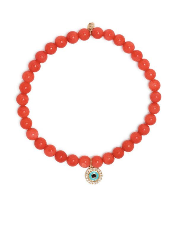 browns Sydney Evan 14K Yellow Gold Evil Eye Coral Beaded Bracelet | Browns Fine Bracelets