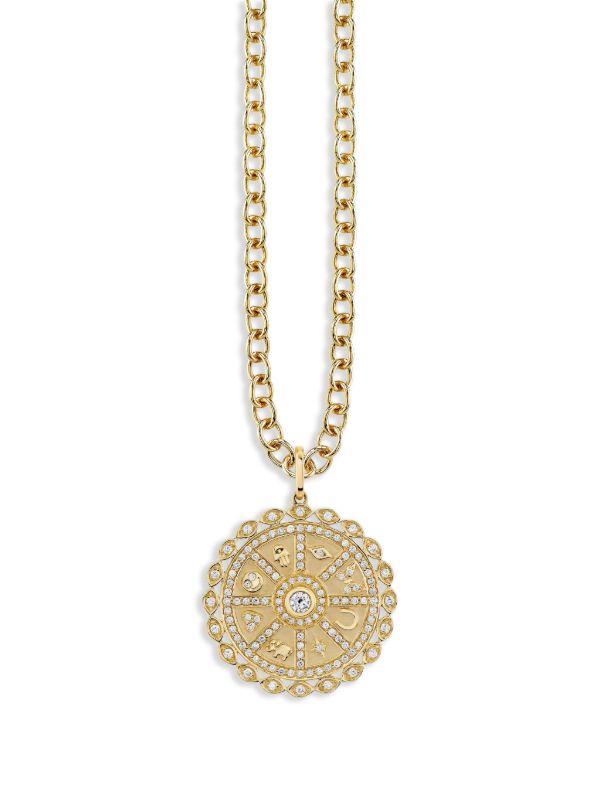 browns Sydney Evan 14K yellow gold Icon Wheel Coin diamond pendant charm | Browns Fine Necklaces
