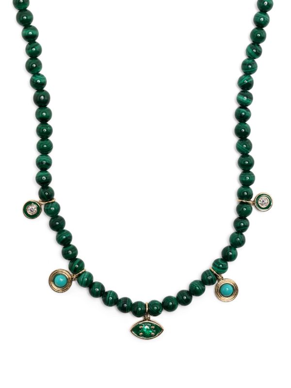 browns Sydney Evan 14K yellow gold Marquise Eye malachite and diamond necklace | Browns Necklaces