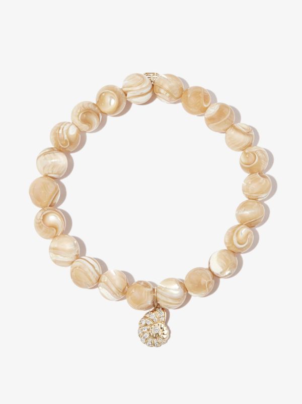 browns Sydney Evan 14K yellow gold Shell mother of pearl diamond beaded bracelet | Browns Fine Bracelets
