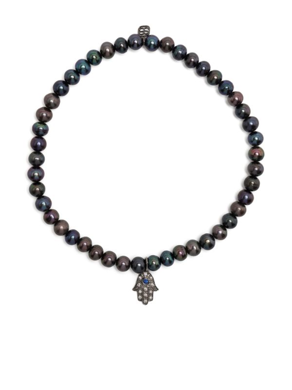 browns Sydney Evan 14K yellow gold Small Hamsa pearl and diamond racelet | Browns Bracelets