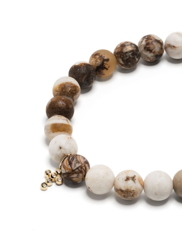 Browns Sydney Evan 14k Yellow Gold Tiny Bezel Cross Charm Beaded Bracelet | Browns Bracelets