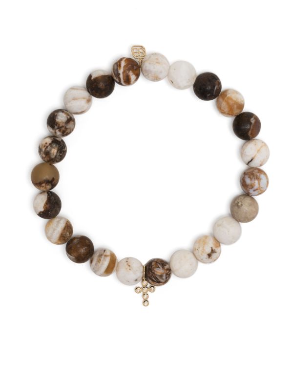 browns Sydney Evan 14k Yellow Gold Tiny Bezel Cross Charm Beaded Bracelet | Browns Bracelets