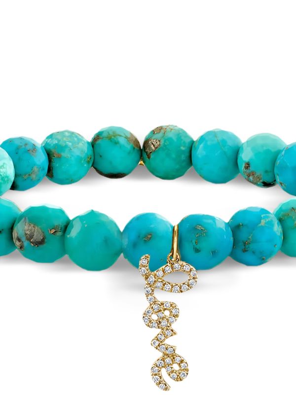 Browns Sydney Evan 14kt Yellow Gold Love Script Turquoise And Diamond Bracelet | Browns Fine Bracelets
