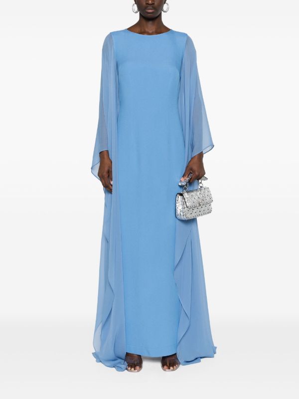 Browns Taller Marmo Blue Draped-Sleeve Gown | Browns Evening Dresses