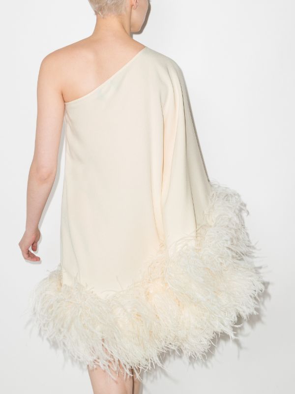 Browns Taller Marmo Neutral Piccolo Asymmetric Feather-trim Mini Dress | Browns Cocktail & Party Dresses