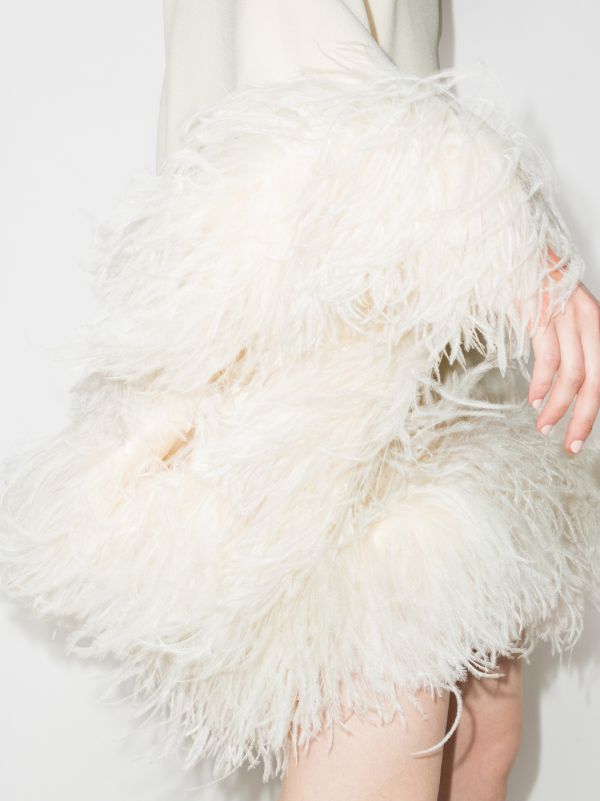 Browns Taller Marmo Neutral Piccolo Asymmetric Feather-trim Mini Dress | Browns Cocktail & Party Dresses