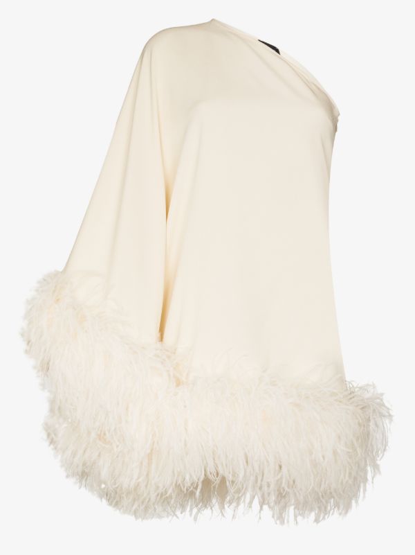 browns Taller Marmo Neutral Piccolo asymmetric feather-trim mini dress | Browns Cocktail & Party Dresses