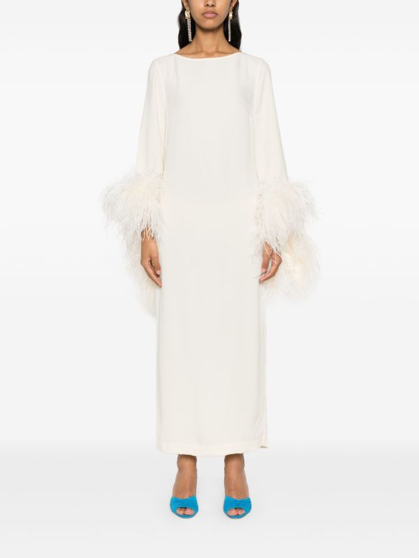Browns Taller Marmo White Feather-Trim Midi Dress | Browns Cocktail & Party Dresses
