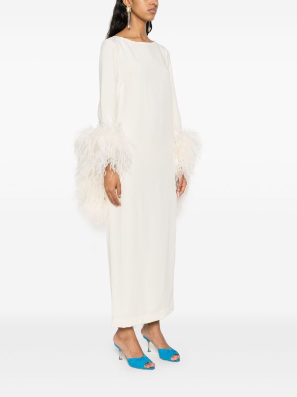 Browns Taller Marmo White Feather-Trim Midi Dress | Browns Cocktail & Party Dresses