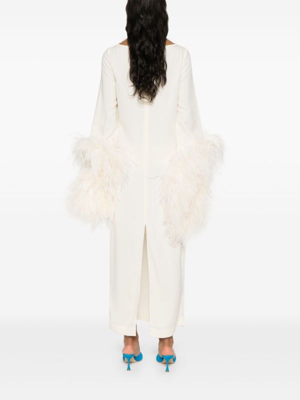 Browns Taller Marmo White Feather-Trim Midi Dress | Browns Cocktail & Party Dresses