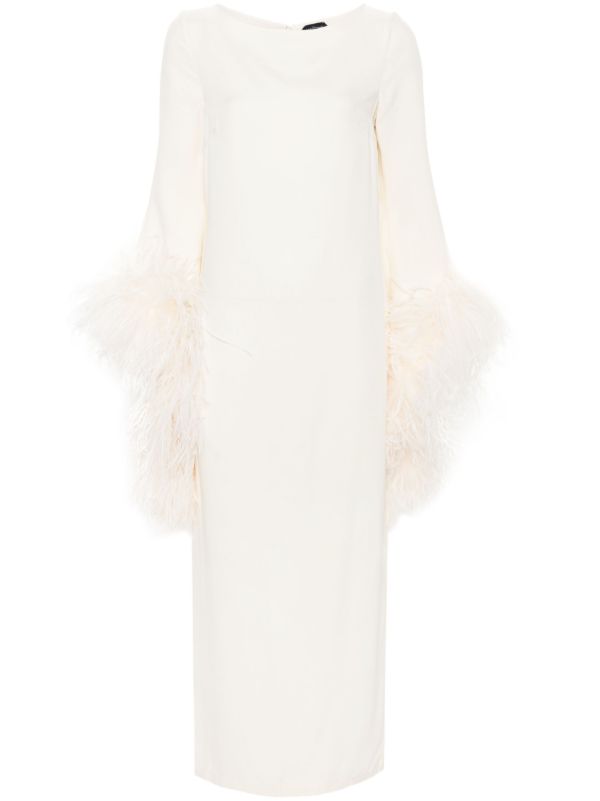 browns Taller Marmo White Feather-Trim Midi Dress | Browns Cocktail & Party Dresses