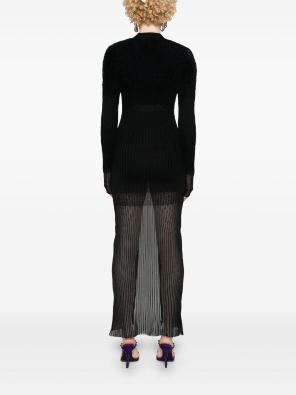 Browns The Attico Black V-neck Ribbed Midi Dress | Browns Cocktail & Party Dresses